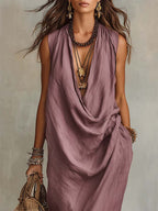Women's Casual Cotton Linen Collared Dress