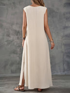 Boho Chic Linen-Blend Side-Slit Maxi Dress