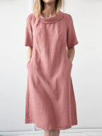 Women's Relaxed Cotton-Linen Short-Sleeve Dress