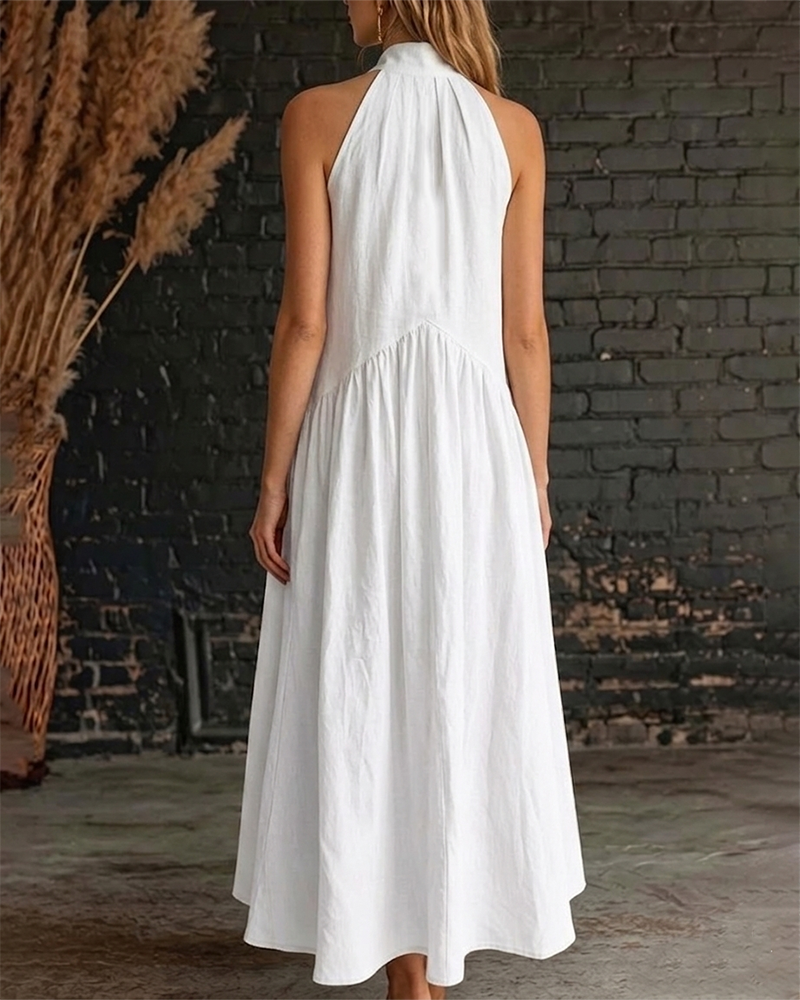 Women's Cotton Sleeveless High-Neck Maxi Dress