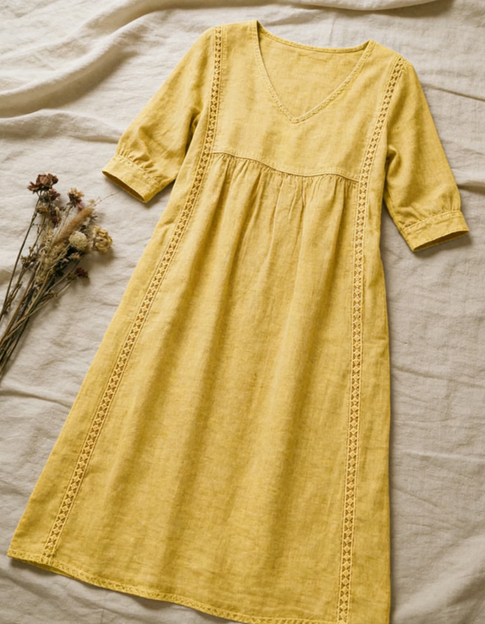 Women's Cotton-Linen Lace-Trim Dress