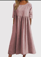 Cotton Linen 5-Quarter Sleeve Dress