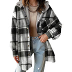 Women's Flannel Hooded Plaid Shirt, Warm Fleece Jacket