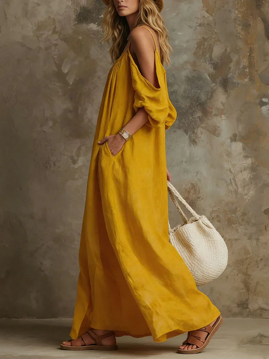 Relaxed Sensibility Vacation Style Cotton Linen Dress