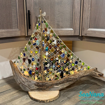 Sea Glass Boat Coastal Ornament
