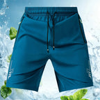 Men's Activewear Shorts - Fitted Cut, Drawstring Waistband, Reflective Geometric Patterns, Zipper Pockets for Summer Running