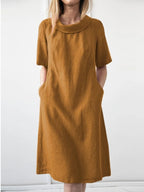 Women's Relaxed Cotton-Linen Short-Sleeve Dress