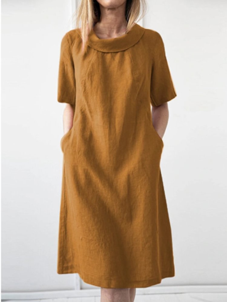 Women's Relaxed Cotton-Linen Short-Sleeve Dress