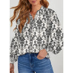 Women's Casual V Neck Allover Floral Print Long Sleeve Chiffon Button Down Blouses Bohemian Top Shirts