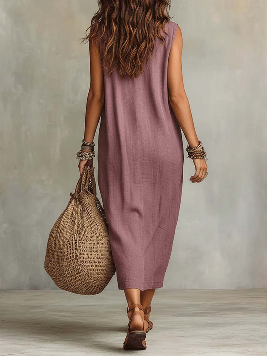 Women's Casual Cotton Linen Collared Dress