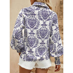 Women's Casual V Neck Allover Floral Print Long Sleeve Chiffon Button Down Blouses Bohemian Top Shirts