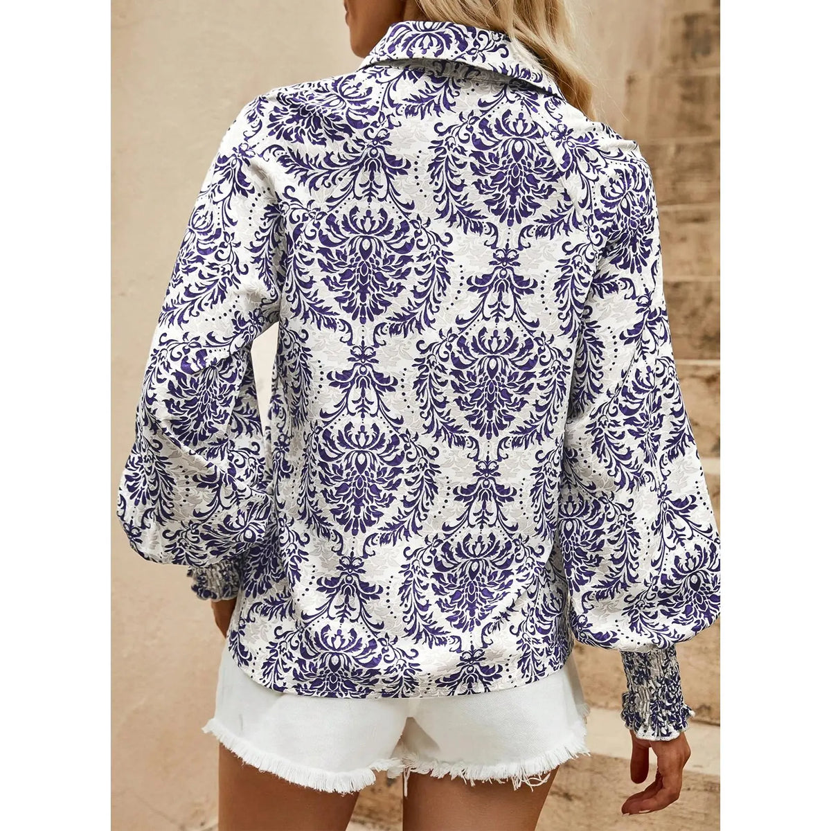 Women's Casual V Neck Allover Floral Print Long Sleeve Chiffon Button Down Blouses Bohemian Top Shirts