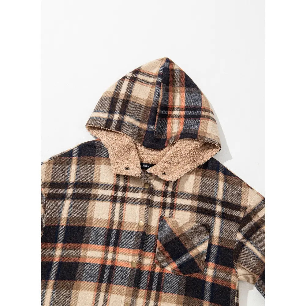Women's Flannel Hooded Plaid Shirt, Warm Fleece Jacket