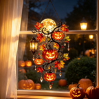 Halloween Pumpkin Moon Stained Glass Window Hanging
