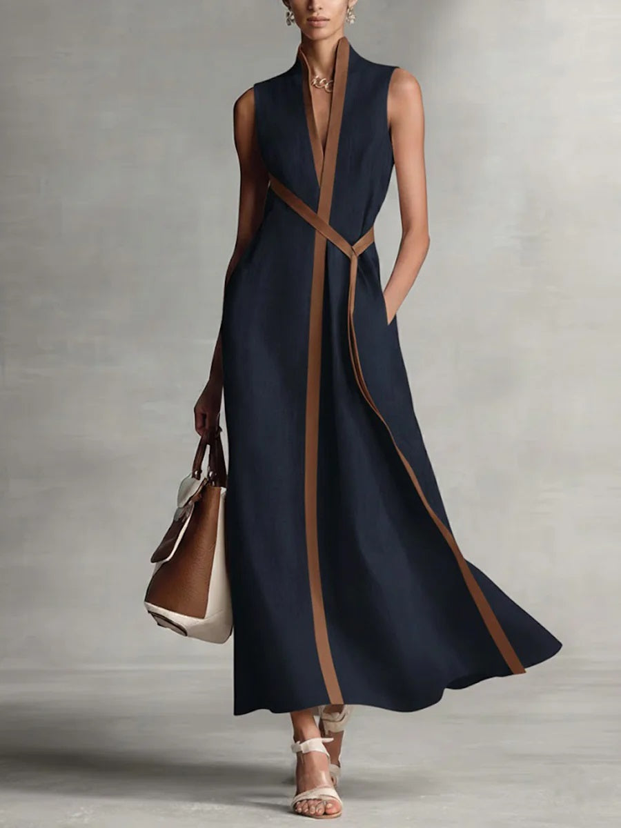 Women's Sleeveless Cotton-Linen Maxi Dress