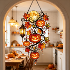 Halloween Pumpkin Moon Stained Glass Window Hanging