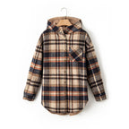 Women's Flannel Hooded Plaid Shirt, Warm Fleece Jacket