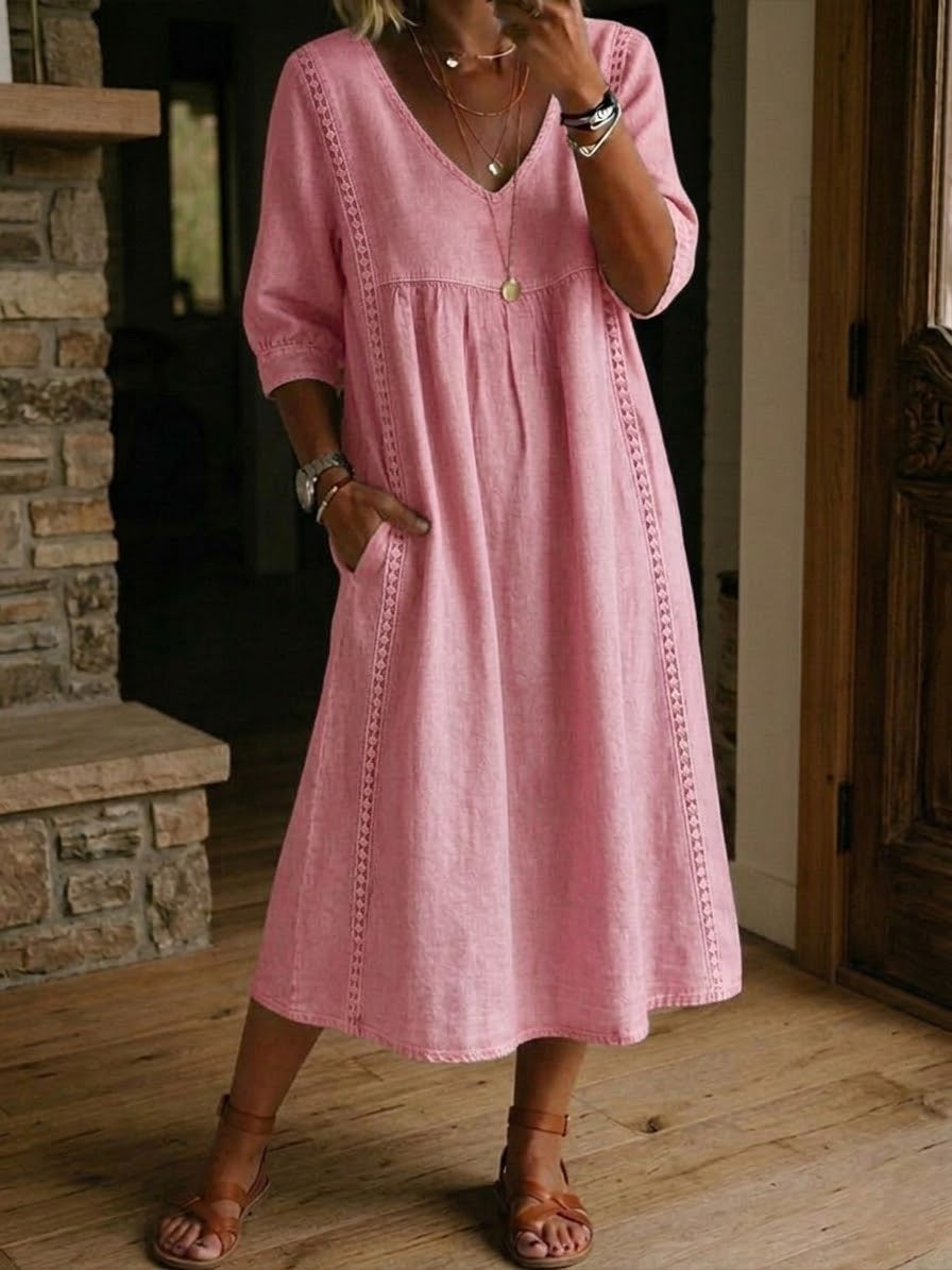 Women's Cotton-Linen Lace-Trim Dress