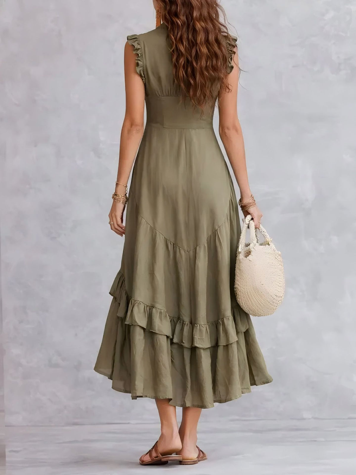 Ruffle-Hem Linen-Blend Maxi Dress