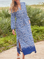 V-Neck Printed Slit Dress