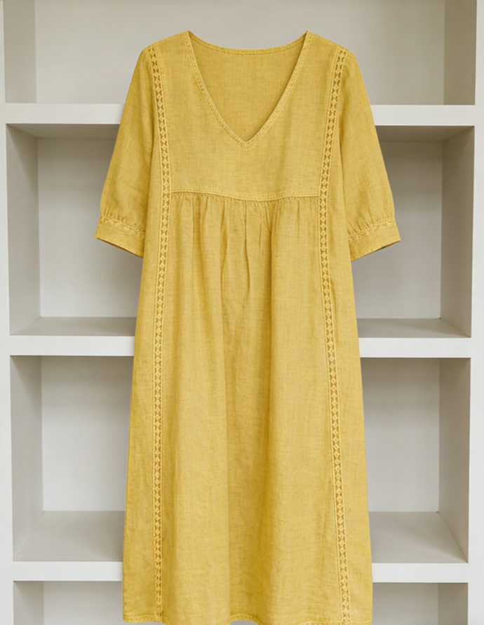 Women's Cotton-Linen Lace-Trim Dress