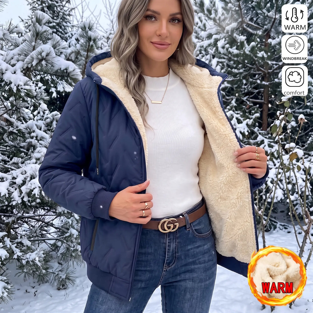 🔥 Autumn/Winter Women’s Fleece Hooded Jacket - Loose Fit, Zipper Closure, Long Sleeves, Warm Coat