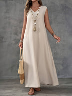 Boho Chic Linen-Blend Side-Slit Maxi Dress