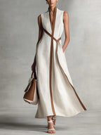 Women's Sleeveless Cotton-Linen Maxi Dress