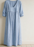 Women's Cotton-Linen Lace-Trim Dress