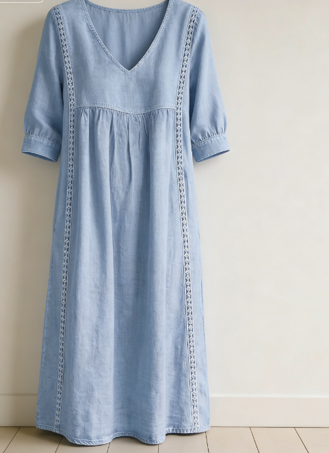 Women's Cotton-Linen Lace-Trim Dress