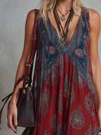 Women's Retro Bohemian Print Chiffon Maxi Dress