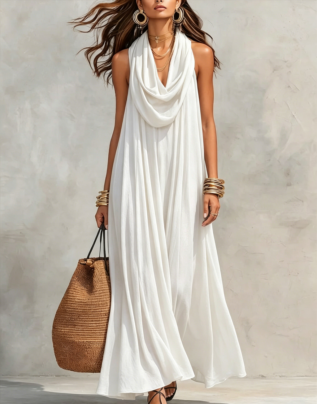 Women's Flowy Stand-Collar Casual Dress
