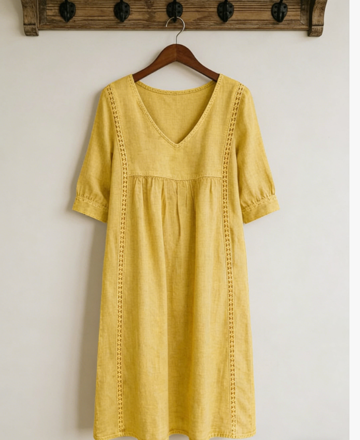 Women's Cotton-Linen Lace-Trim Dress