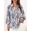 Women's Casual V Neck Allover Floral Print Long Sleeve Chiffon Button Down Blouses Bohemian Top Shirts