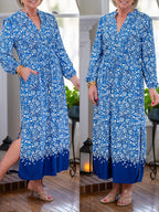 V-Neck Printed Slit Dress