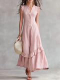 Ruffle-Hem Linen-Blend Maxi Dress