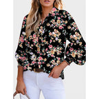 Women's Casual V Neck Allover Floral Print Long Sleeve Chiffon Button Down Blouses Bohemian Top Shirts