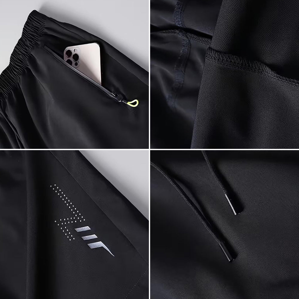 Men's Activewear Shorts - Fitted Cut, Drawstring Waistband, Reflective Geometric Patterns, Zipper Pockets for Summer Running