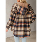Women's Flannel Hooded Plaid Shirt, Warm Fleece Jacket