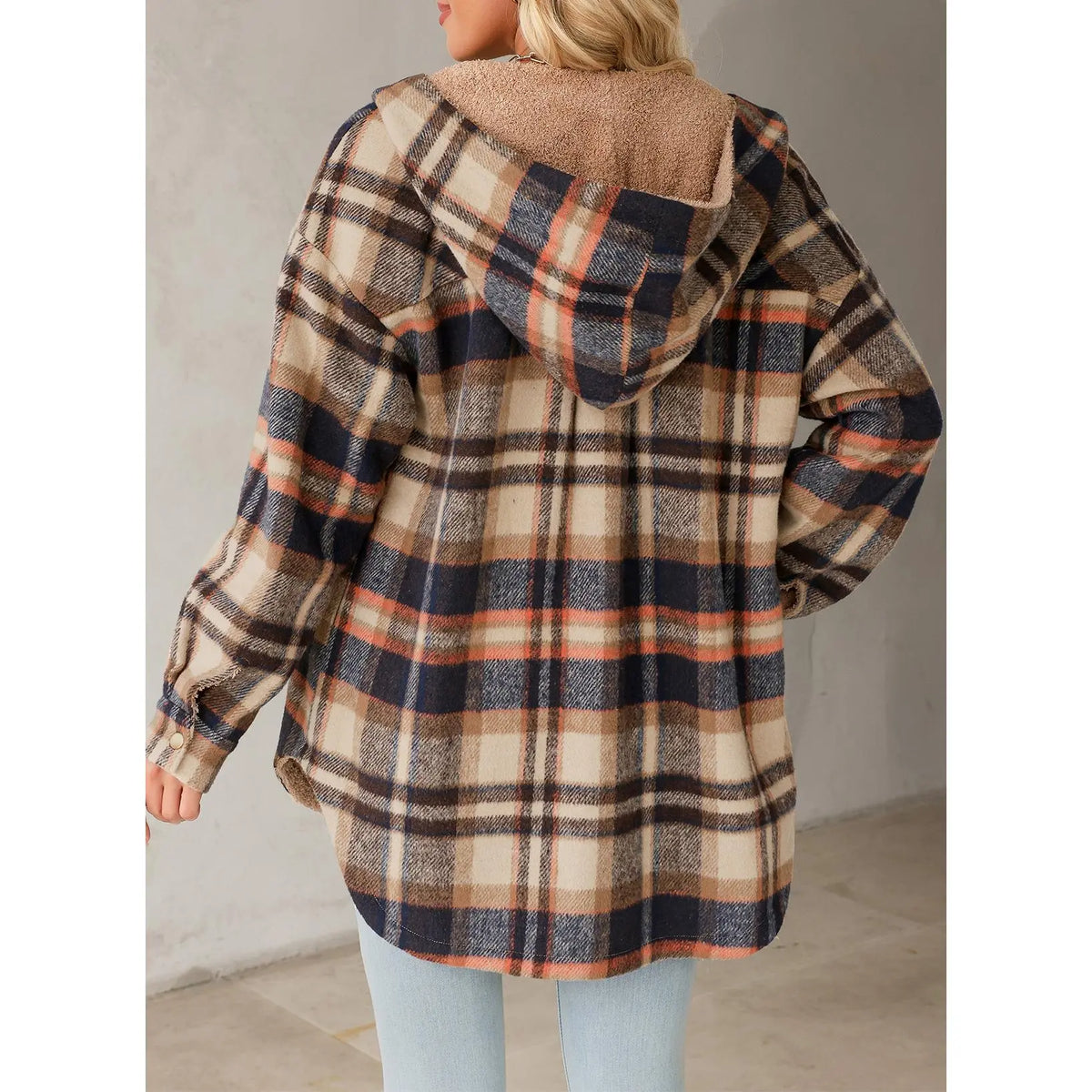 Women's Flannel Hooded Plaid Shirt, Warm Fleece Jacket