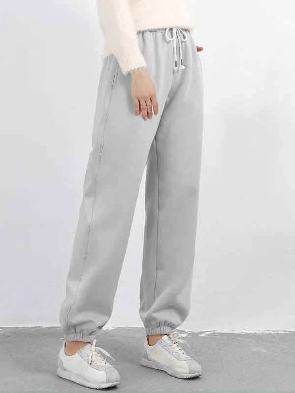 Women's Fleece Lined Solid Color Fashion Casual Pants