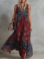 Women's Retro Bohemian Print Chiffon Maxi Dress