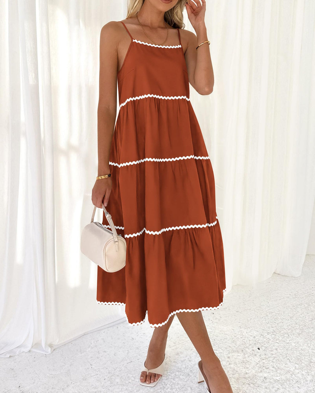 Women's Summer Spaghetti-Strap Tiered Maxi Dress