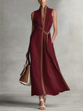 Women's Sleeveless Cotton-Linen Maxi Dress