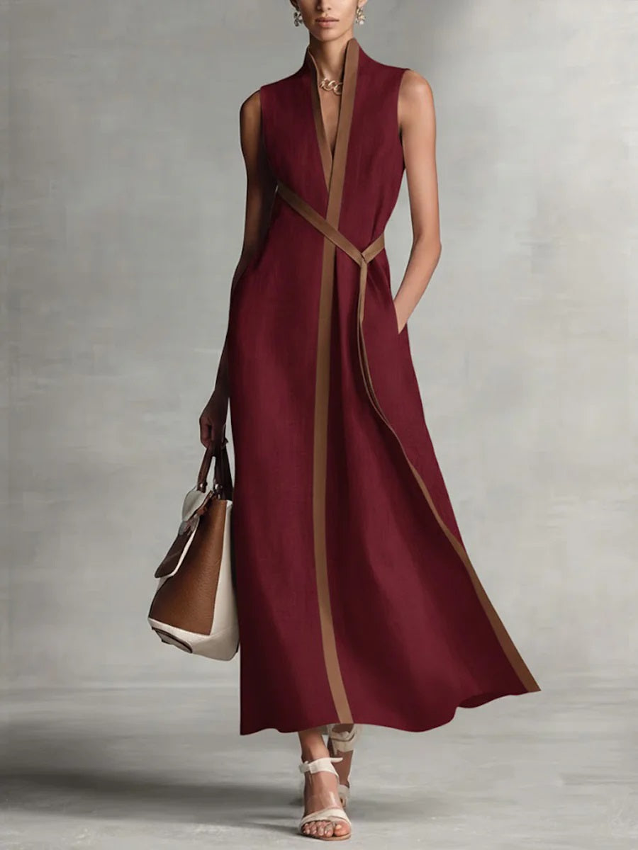 Women's Sleeveless Cotton-Linen Maxi Dress