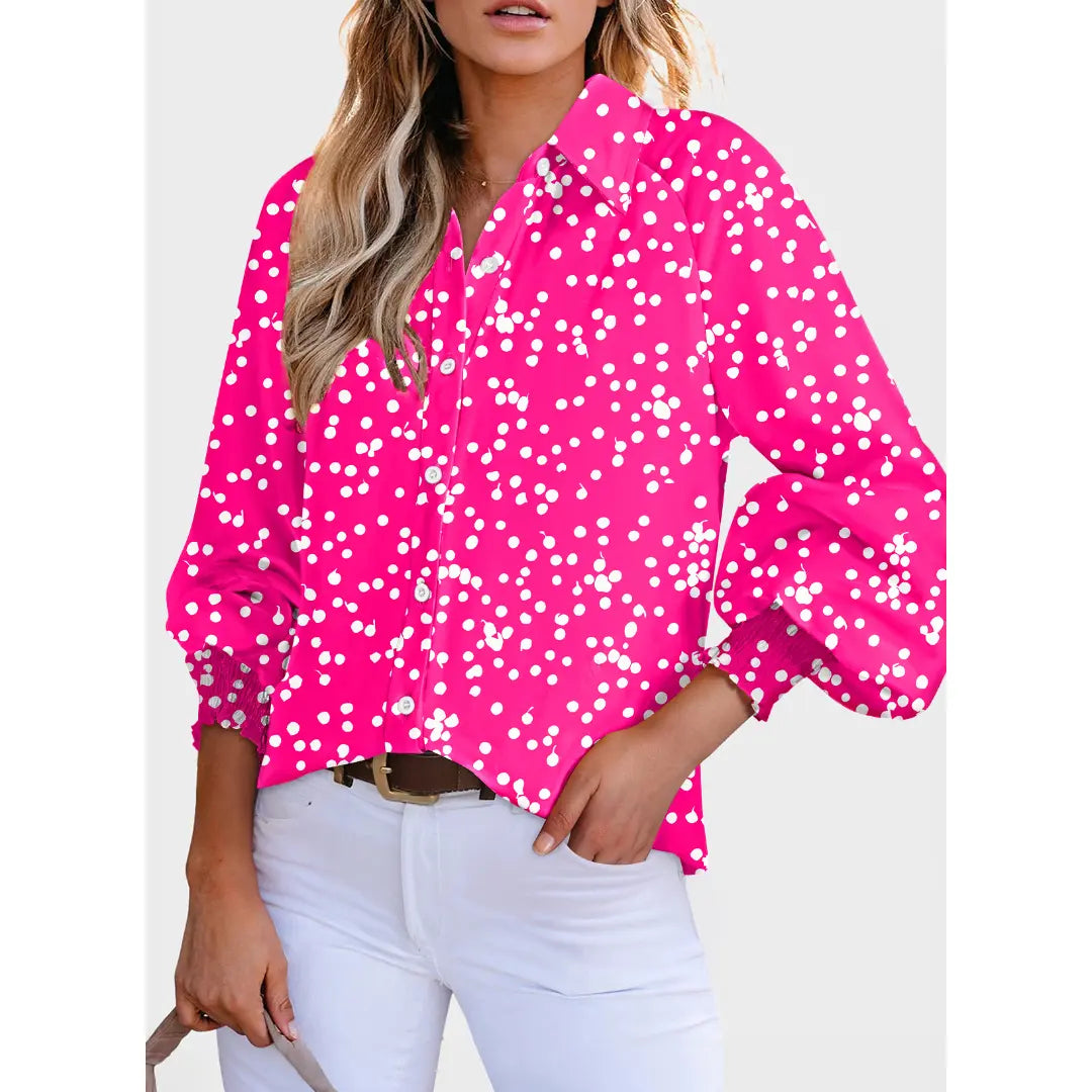 Women's Casual V Neck Allover Floral Print Long Sleeve Chiffon Button Down Blouses Bohemian Top Shirts
