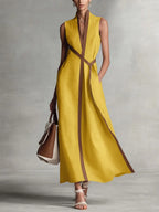 Women's Sleeveless Cotton-Linen Maxi Dress