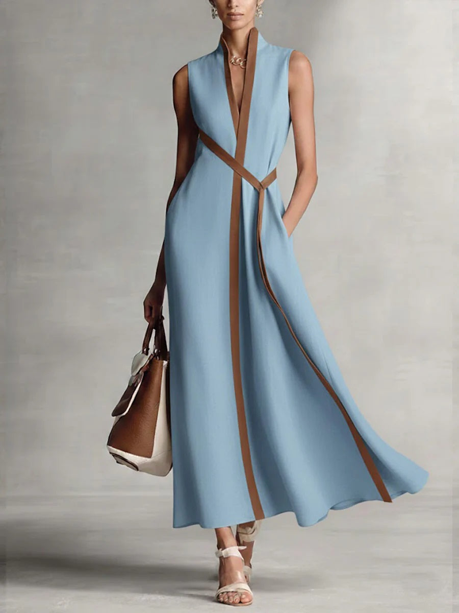 Women's Sleeveless Cotton-Linen Maxi Dress