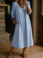 Women's Cotton-Linen Lace-Trim Dress