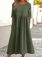 Cotton Linen 5-Quarter Sleeve Dress
